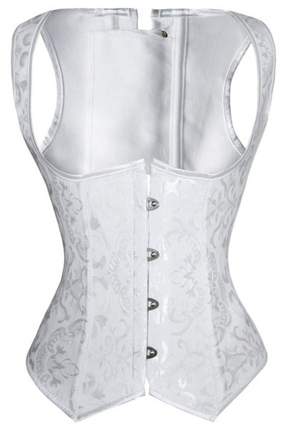 F3228-2 10 Steel Bones White Jacquard Under Bust Corset